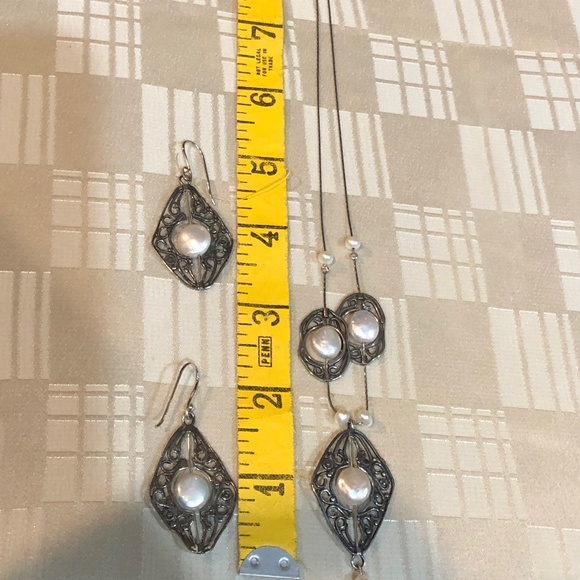 Pearl & Sterling Silver Necklace & Earrings by Israeli Artist YAM Yuval - Picture 8 of 13